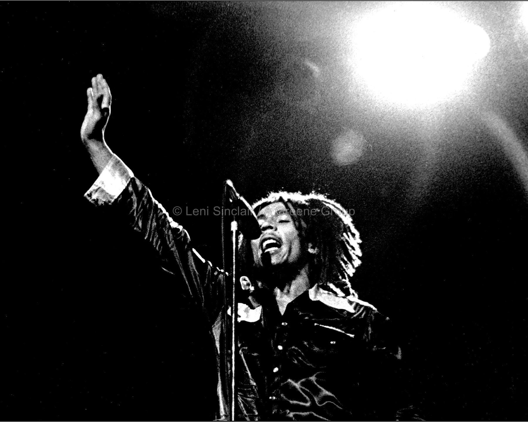 Bob Marley performing in Detroit in 1975, photographed by Leni Sinclair