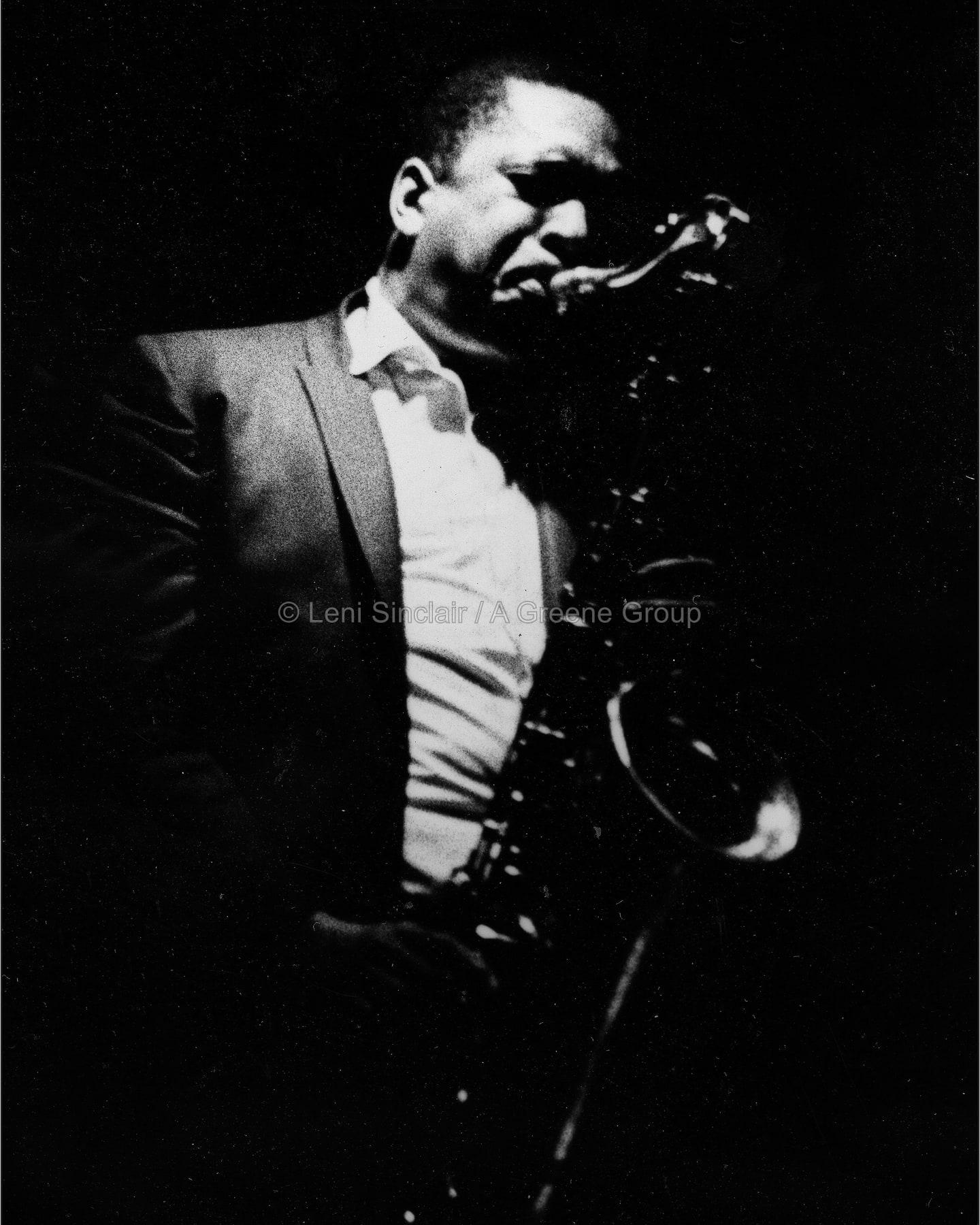 John Coltrane performing in 1966, photographed by Leni Sinclair