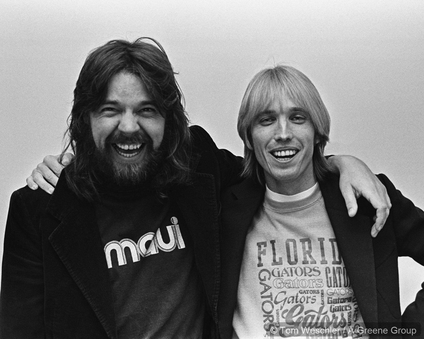 Bob Seger and Tom Petty smiling together at Cobo Arena in Detroit in 1978